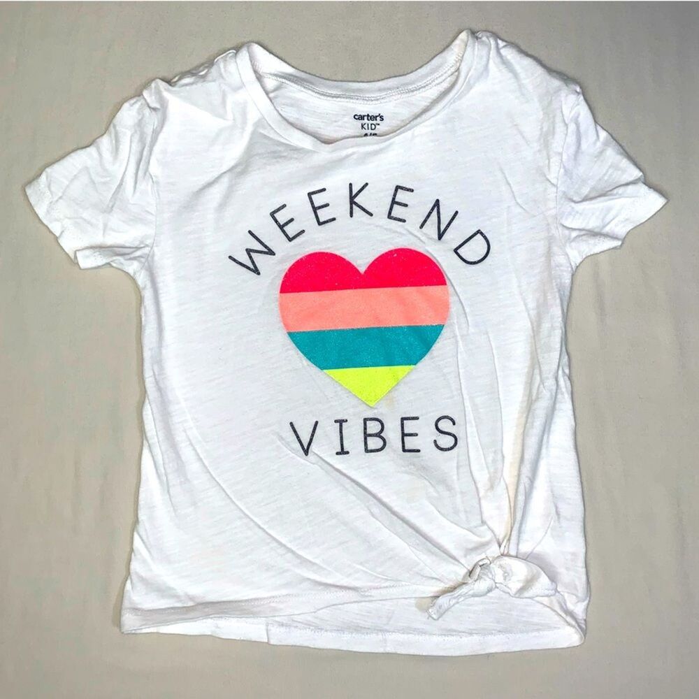 Carters Shirt Girls 4-5 Glitter Rainbow Heart Weekend Vibes Neon Tee Top Summer